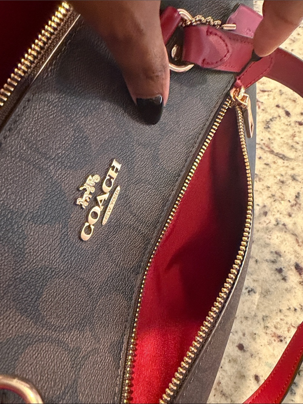 COACH Signature Tote with Red Leather Trim - Picture 6 of 16